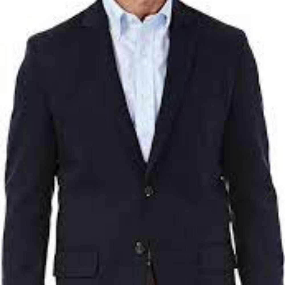 NWT HAGGAR MEN'S IN MOTION TAILORED FIT STRETCH BLAZER NAVY 46L (LONG)